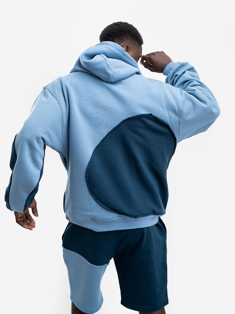Bluza Z Kapturem Oversize Męska Jasna Niebieska / Granatowa