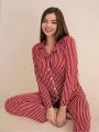 Zestaw Prezentowy Damski Piżama W Paski Czerwona / Biała MyStars