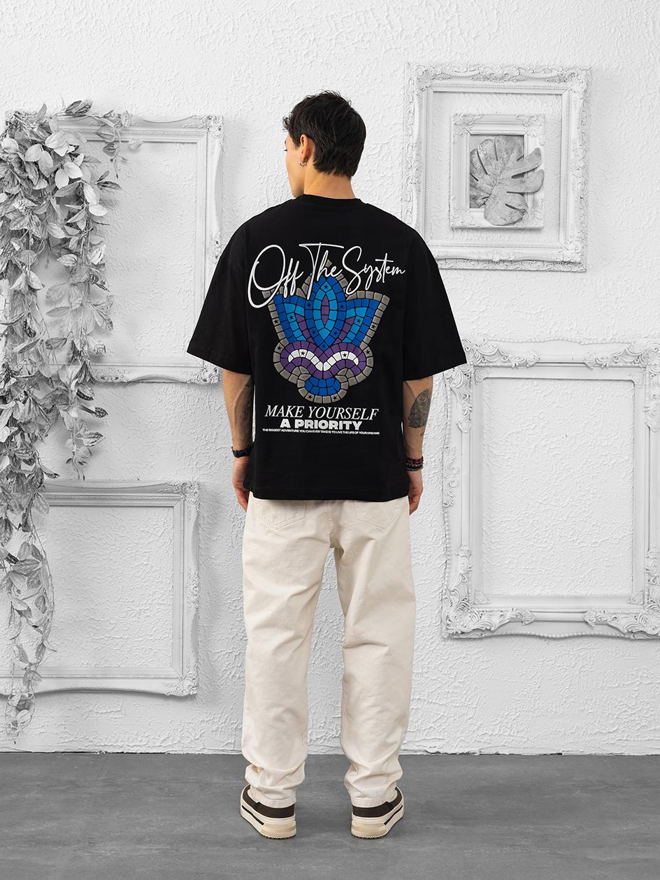 Koszulka Z Krótkim Rękawem Oversize Męska Czarna Plus Eighteen 3D