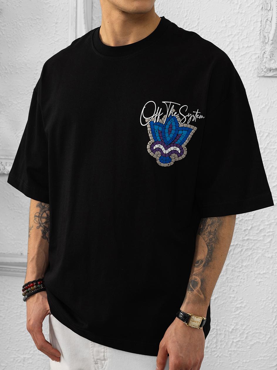 Koszulka Z Krótkim Rękawem Oversize Męska Czarna Plus Eighteen 3D