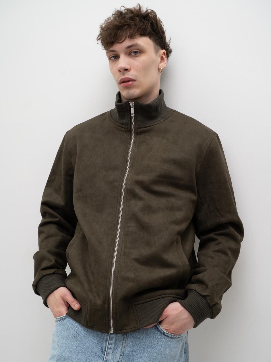 Ｍｍｍu Kurtka Przejściowa Z Eko Zamszu Męska Ciemna Oliwkowa