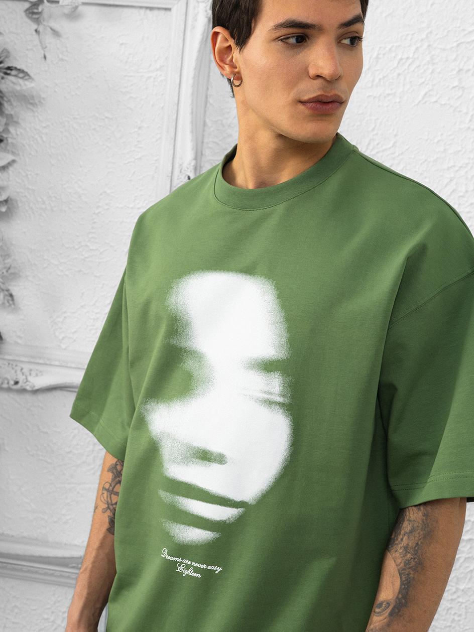 Koszulka Z Krótkim Rękawem Oversize Męska Zielona Plus