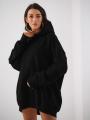 Bluza Z Kapturem Super Oversize Damska Czarna Natural Side Haft Logo