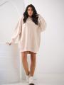 Bluza Z Kapturem Super Oversize Damska Beżowa Natural Side Haft Logo