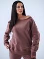 Bluza Bez Kaptura Oversize Damska Brązowa Natural Side Haft Logo