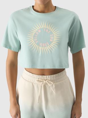 【HI FI FNK】Vita Linen Cropped Shirt Koszulka Z Krótkim Rękawem Damska Crop Oversize Miętowa 4F