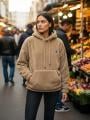 Bluza Sherpa Z Kapturem Damska Oversize Beżowa Desert Teddy Simple Crown