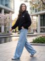 Bluza Z Kapturem Oversize Damska Czarna / Biała Jigga Wear Crown