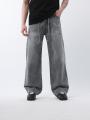 Szerokie Spodnie Jeansowe Baggy Ciemne Szare Męskie i8 Denim Relax