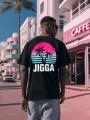 Koszulka Z Krótkim Rękawem Oversize Męska Czarna Jigga Wear Palm