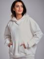 Bluza Z Kapturem Oversize Damska Kremowa Natural Side Basic Logo