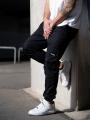 Spodnie Materiałowe Jogger Bojówki Ze Ściągaczem Czarne Jigga Wear Stripe Ripstop Cargo