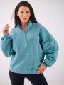 Bluza Ze Stójką Oversize Damska Miętowa Natural Side Track Zip