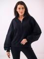 Bluza Ze Stójką Oversize Damska Czarna Natural Side Track Zip