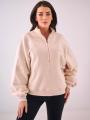 Bluza Ze Stójką Oversize Damska Jasna Beżowa Natural Side Track Zip