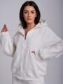Bluza Z Kapturem Rozpinana Damska Kremowa Natural Side Logo