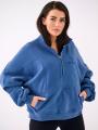 Bluza Ze Stójką Oversize Damska Niebieska Natural Side Track Zip