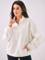 Bluza Ze Stójką Oversize Damska Ecru Natural Side Track Zip