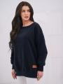 Bluza Bez Kaptura Oversize Damska Czarna Natural Side Leather Patch