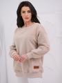 Bluza Bez Kaptura Oversize Damska Beżowa Natural Side Leather Patch