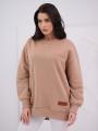 Bluza Bez Kaptura Oversize Damska Jasna Brązowa Natural Side Leather Patch