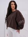 Bluza Bez Kaptura Oversize Damska Brązowa Natural Side Haft Logo