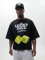 T-Shirt Premium Boxy Męski Czarny / Limonkowy Lucky Dice Front Truck