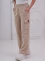 Spodnie Dresowe Damskie Beżowe Natural Side Leather Patch Pocket Cargo