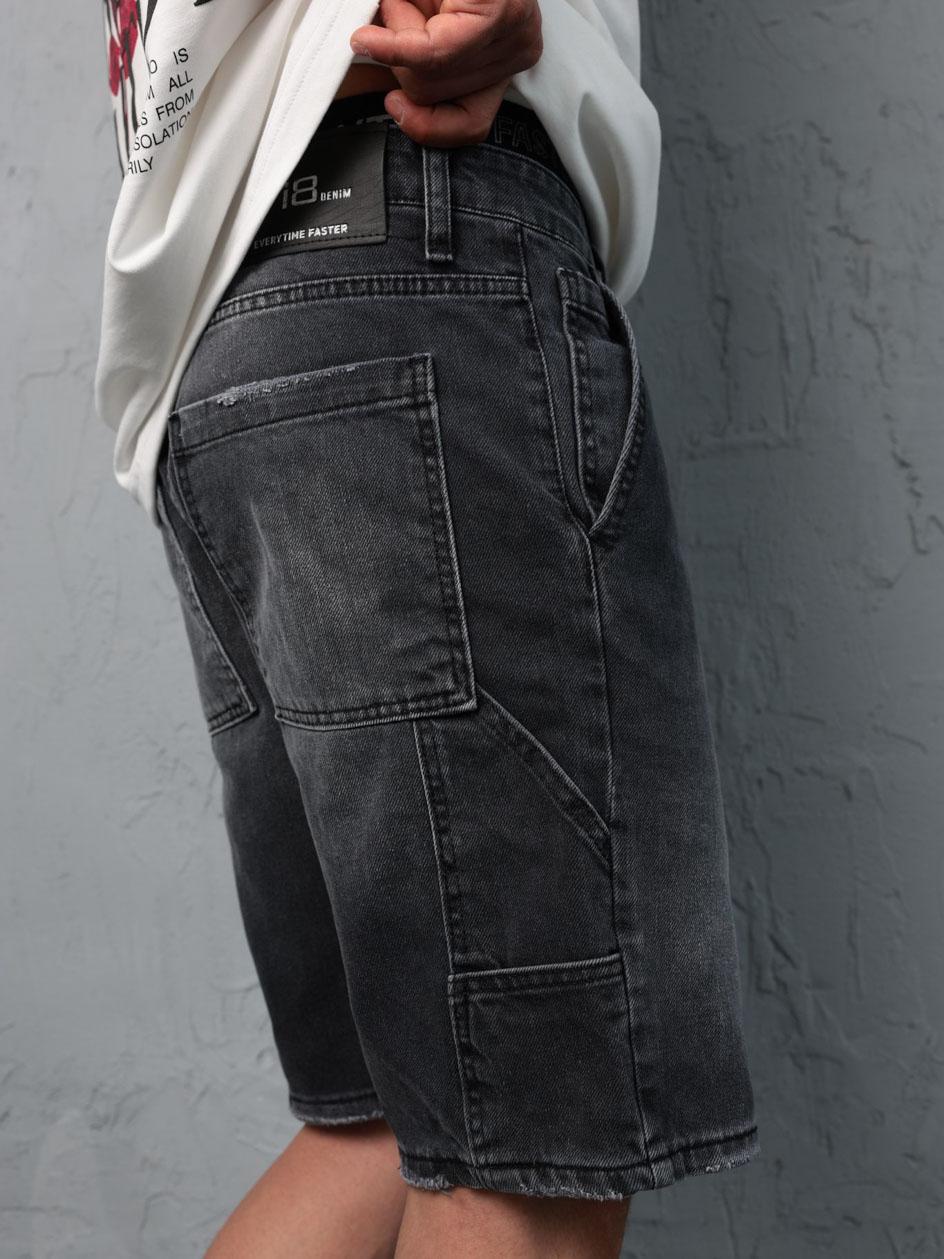 Johnny&#39;s - M Spodenki Jeansowe Męskie Czarne Sprane i8 Denim Worker Ragged