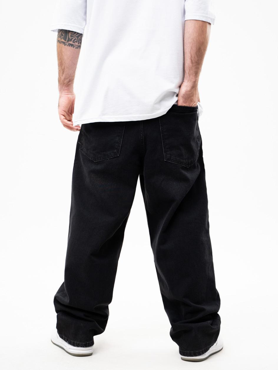 Spodnie Jeansowe Super Baggy Z Uszkodzeniami Męskie Czarne i8
