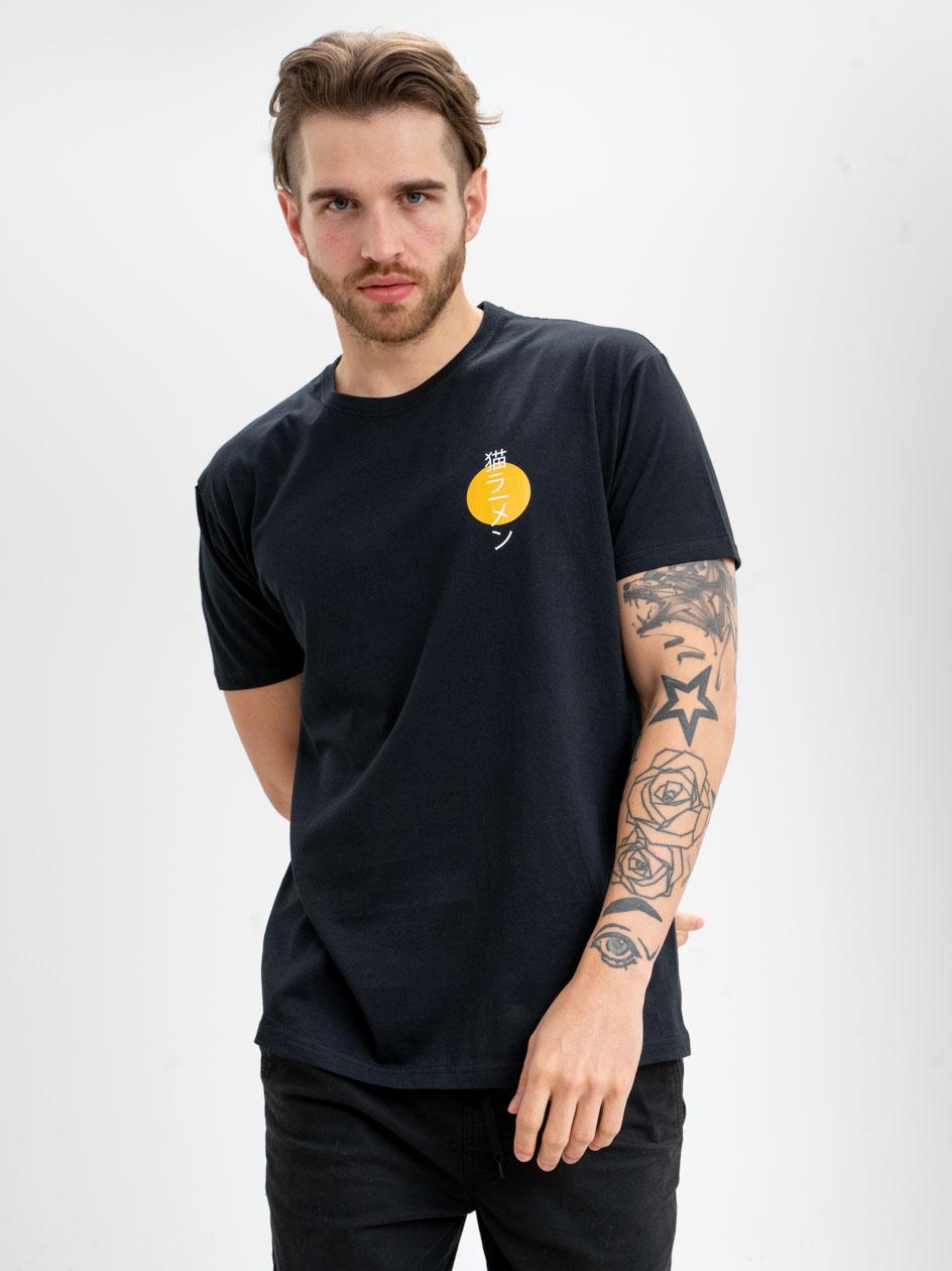 myumyu❁⃘*.ﾟ Koszulka Z Krótkim Rękawem Czarna My Stars Ramen Neko