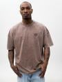 Koszulka Z Krótkim Rękawem Oversize Męska Jasna Brązowa Sprana Jigga Wear Black Spray