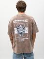 T-Shirt Oversize Męski Brązowy Acid Wash Point X Monster