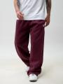 Spodnie Dresowe Baggy Męskie Śliwkowe Jigga Wear Logo Drawcord