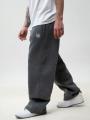 Spodnie Dresowe Baggy Męskie Ciemne Szare Jigga Wear Logo Drawcord