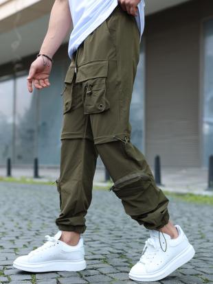 Spodnie Materiałowe Jogger Bojówki Męskie Oliwkowe i8 Denim