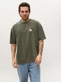 T-Shirt Oversize Męski Zielony Acid Wash Smerfy Mini Gargamel