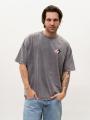T-Shirt Oversize Męski Szary Acid Wash Smerfy Mini Gargamel