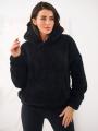 Bluza Z Kapturem Oversize Damska Czarna MyStars Sherpa Kangaroo