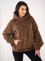 Bluza Z Kapturem Oversize Damska Jasna Brązowa MyStars Sherpa Kangaroo