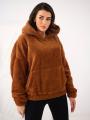 Bluza Z Kapturem Oversize Damska Brązowa MyStars Sherpa Kangaroo