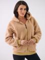 Rozpinana Bluza Z Kapturem Oversize Damska Jasna Beżowa MyStars Sherpa Zip