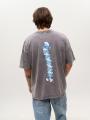 T-Shirt Oversize Męski Szary Acid Wash Smerfy Pickaback