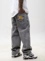 Spodnie Jeansowe Super Baggy Męskie Czarne Marmurkowe Jigga Wear Spray