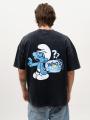 T-Shirt Oversize Męski Czarny Acid Wash Smerfy Ważniak Boss