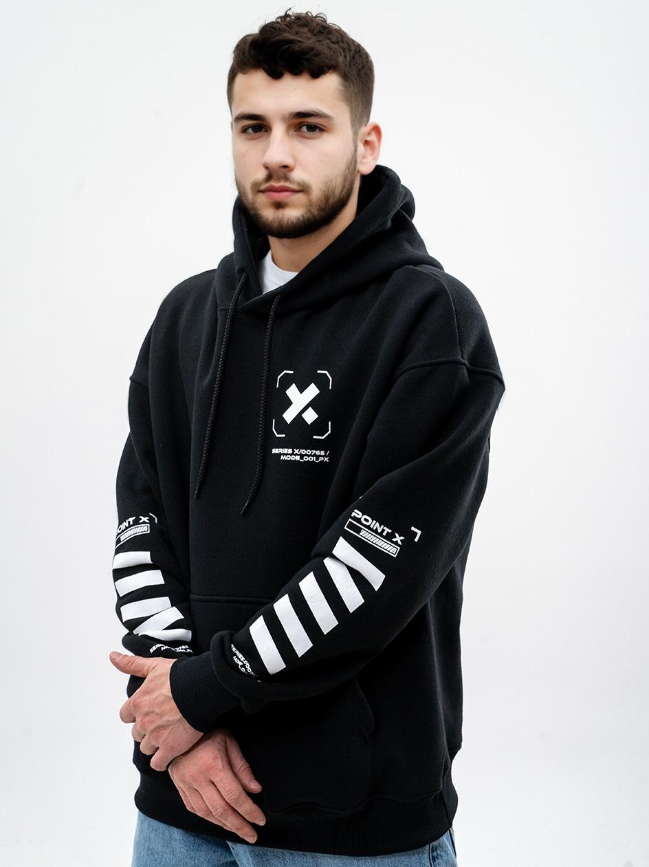 Bluza Z Kapturem Oversize Techwear Męska Czarna Point X Monster