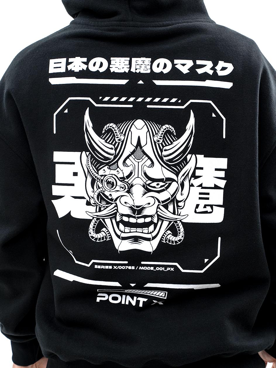 Bluza Z Kapturem Oversize Techwear Męska Czarna Point X Monster