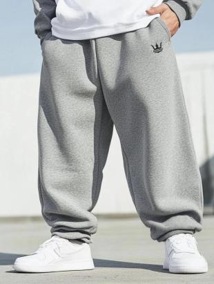 Spodnie Dresowe Baggy Męskie Szare Jigga Wear Haft Logo Drawcord