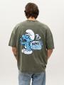 T-Shirt Oversize Męski Zielony Acid Wash Smerfy Ważniak Boss