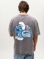 T-Shirt Oversize Męski Szary Acid Wash Smerfy Ważniak Boss